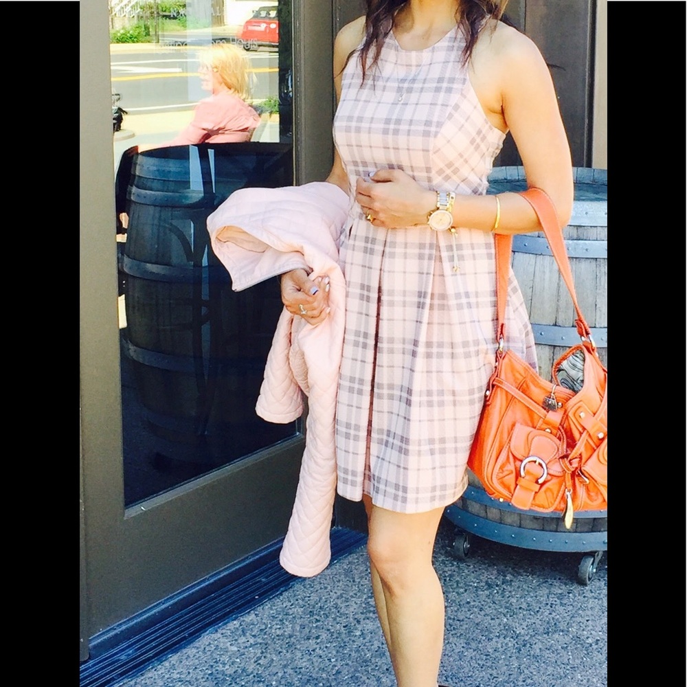 Plaid Print woven racer back spring dress