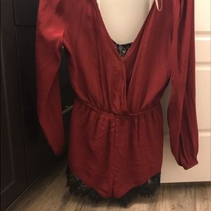 Maroon Romper Lace Trim