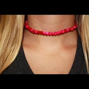 Hot pink beaded choker
