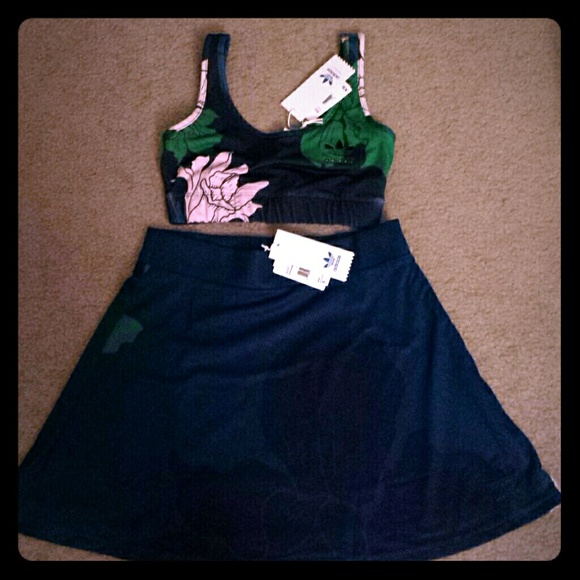 adidas Other - SALE! Adidas Blue Floral Crop top Skirt SET