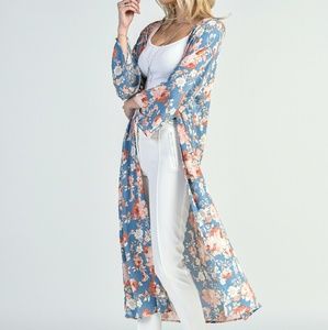 Lucy Flower Print Long Kimono Duster S