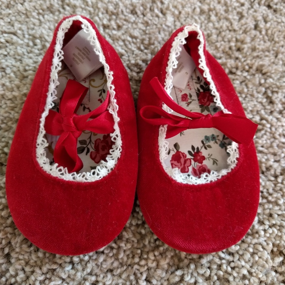 Janie and Jack Red Velvet Mary Janes