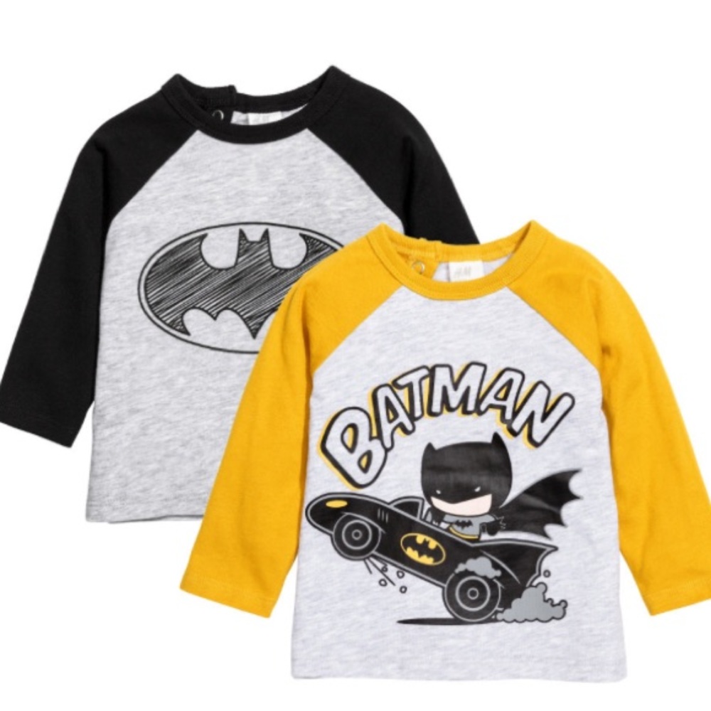H&M 2-pack Long-sleeved T-shirts Light gray/Batman - Picture 7 of 8