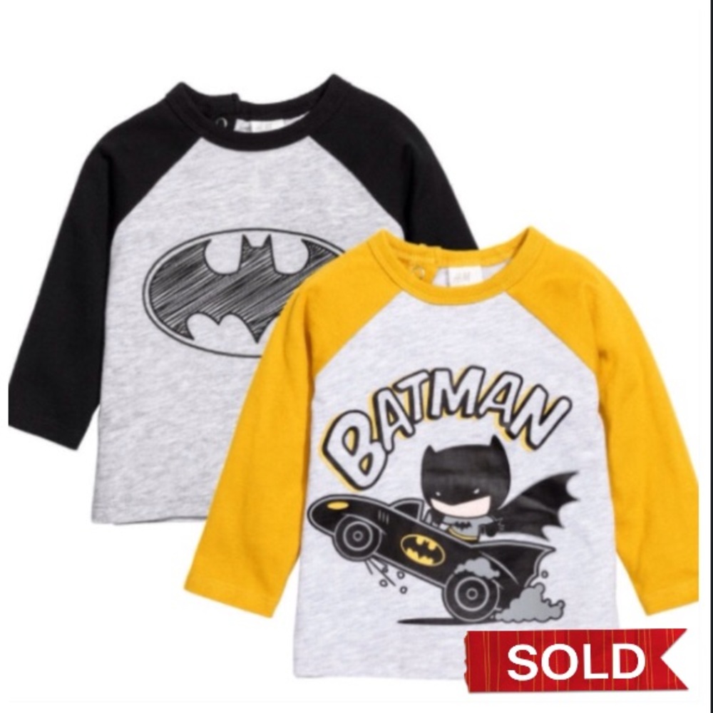 H&M 2-pack Long-sleeved T-shirts Light gray/Batman - Picture 1 of 8