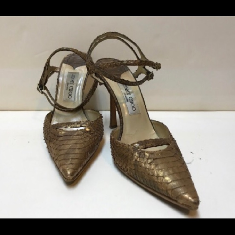 Jimmy Choo Gold tone snakeskin pumps