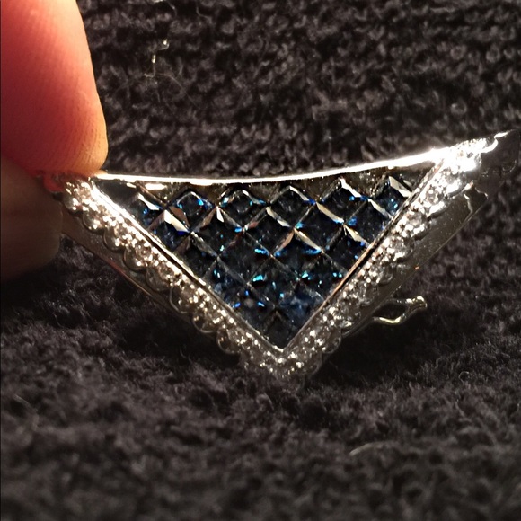 Sapphire /diamond pendant set in 14k white gold. - Picture 1 of 2