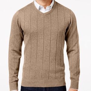 John ashford men's v neck striped texture sweater