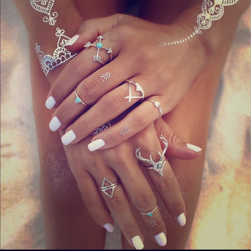 6PCS RING SET SILVER PLATED BOHEMIAN GYPSY RINGS