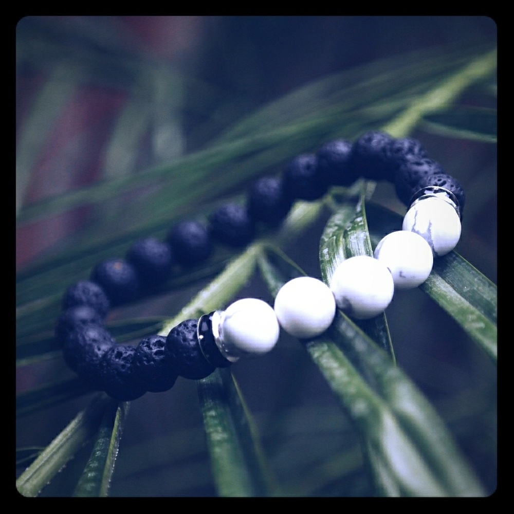 White turquoise with Volcanic Rock Bracelet