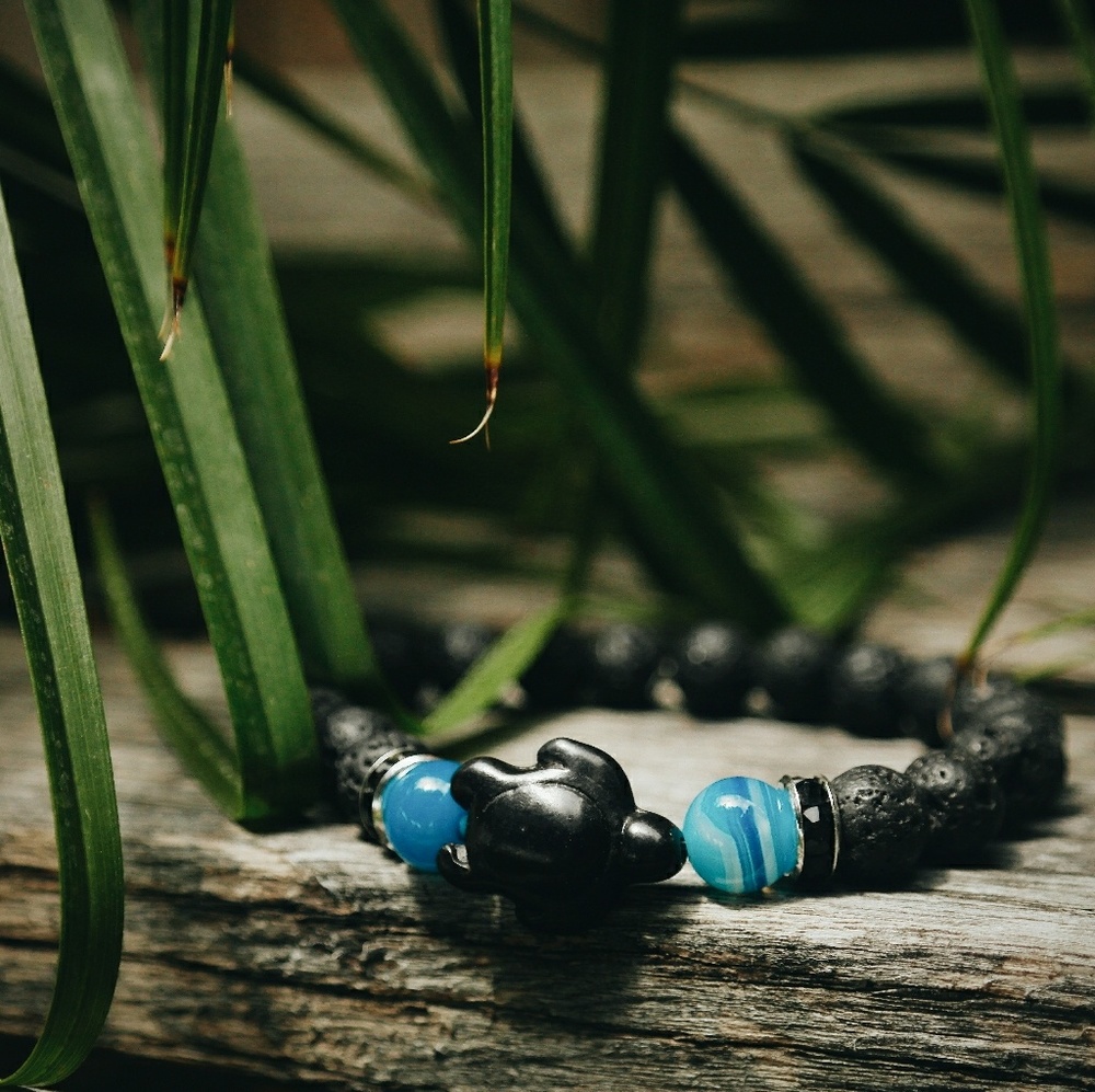 Save The Ocean Bracelet w/ Blue Agate and Volcanic