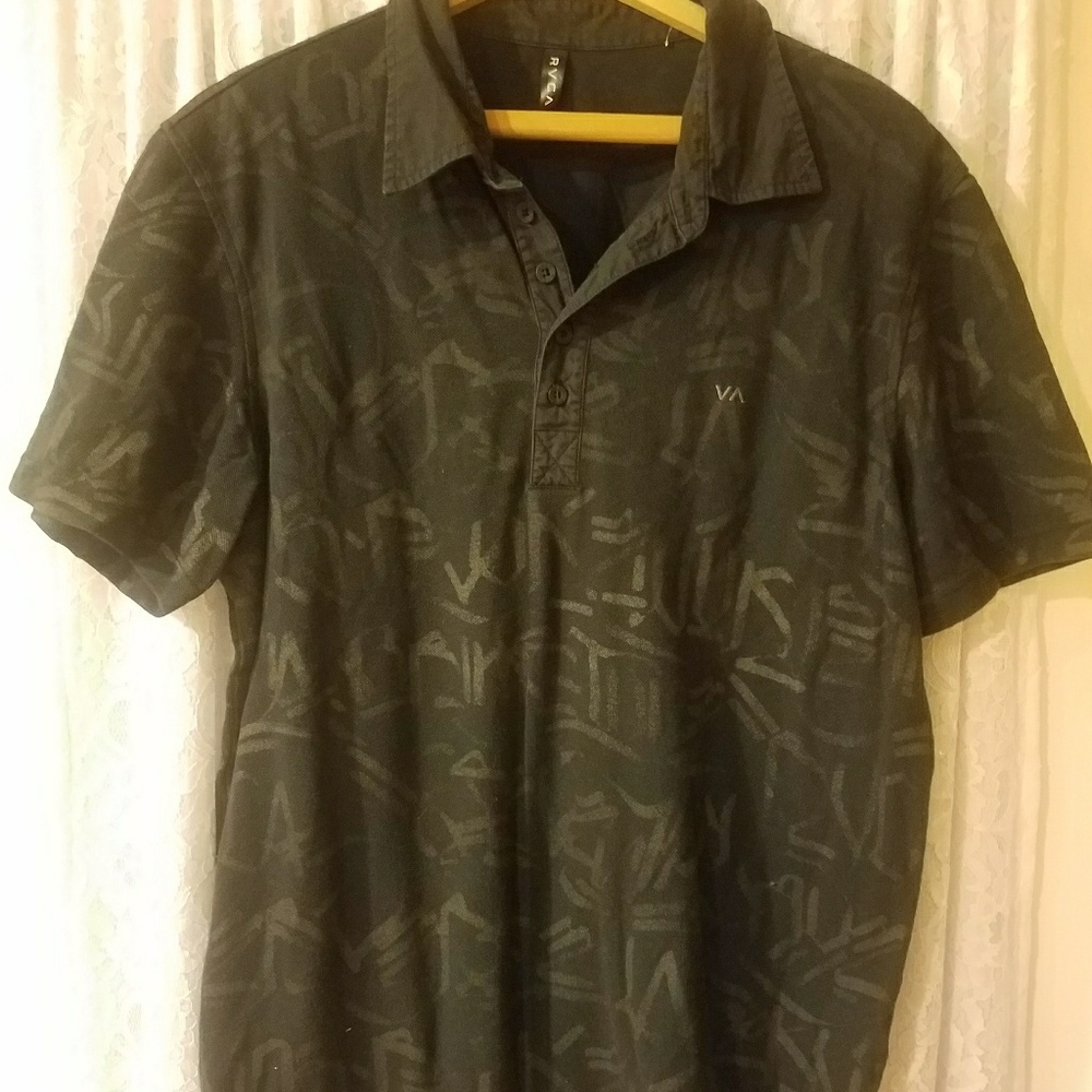 RVCA black printed polo