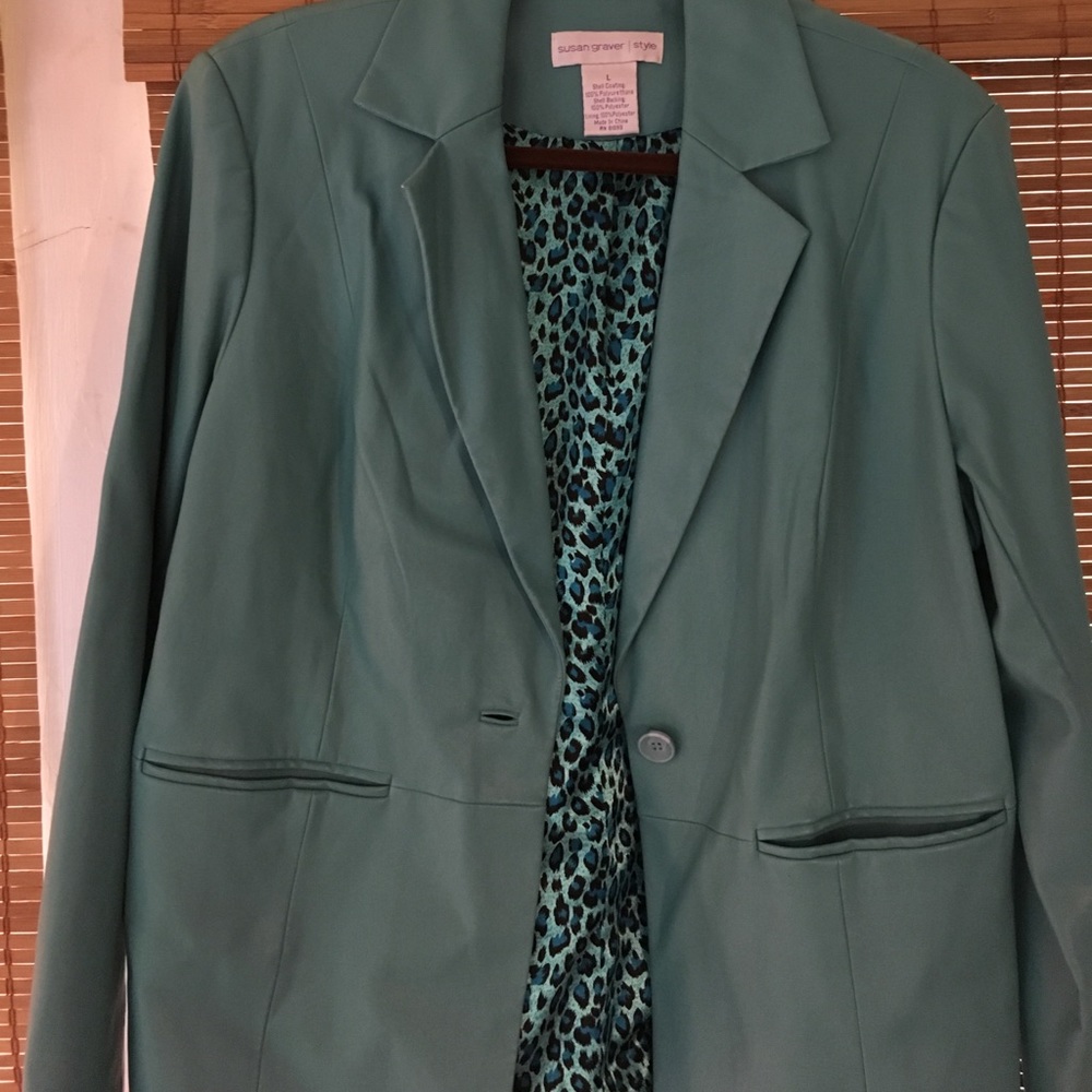 Susan Graver turquoise leather like jacket