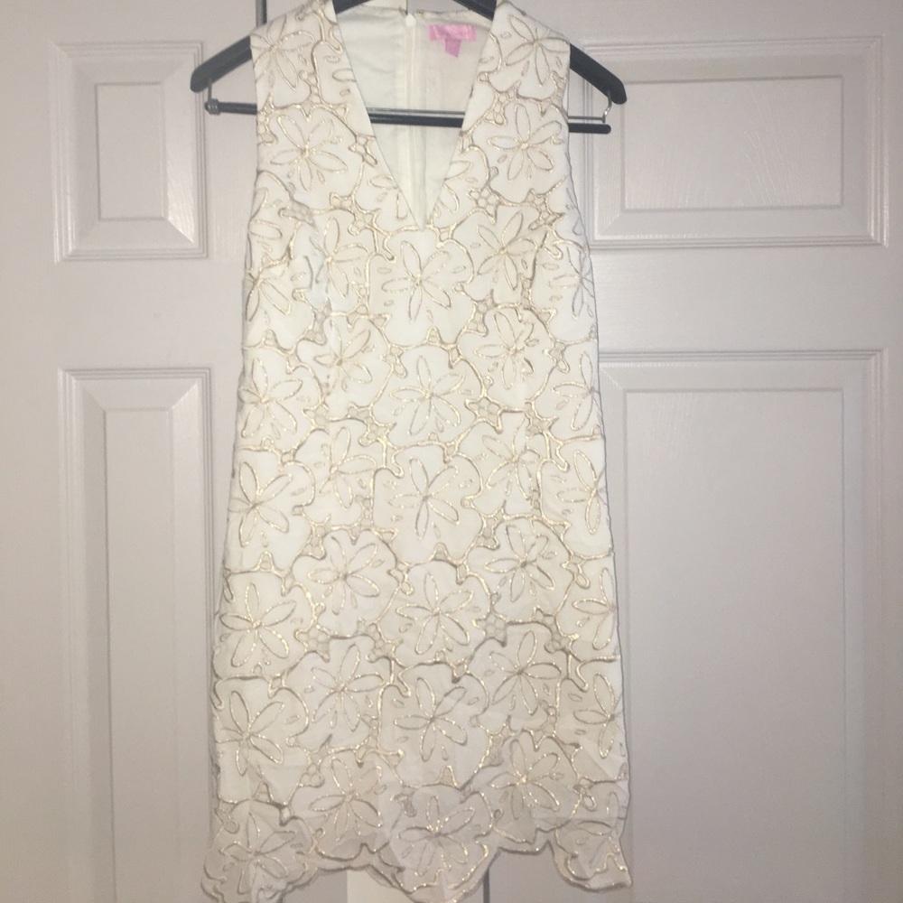 White & Gold Scalloped Lilly Pulitzer Shift Dress