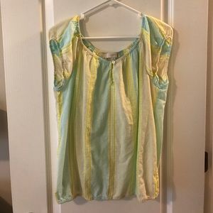 Ann Taylor Loft blue and white top w/ yellow