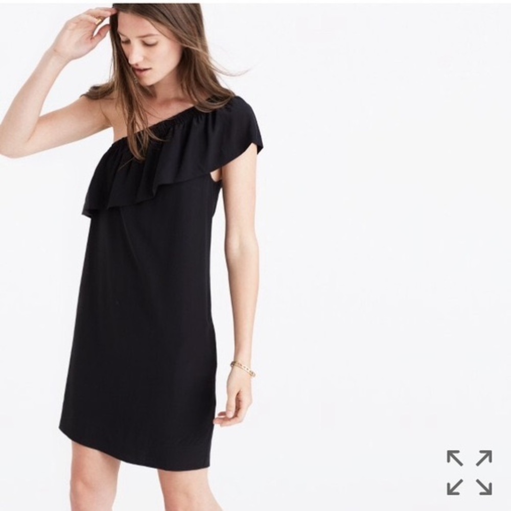 NWT Madewell Silk Black One Shoulder Dress Sz 6