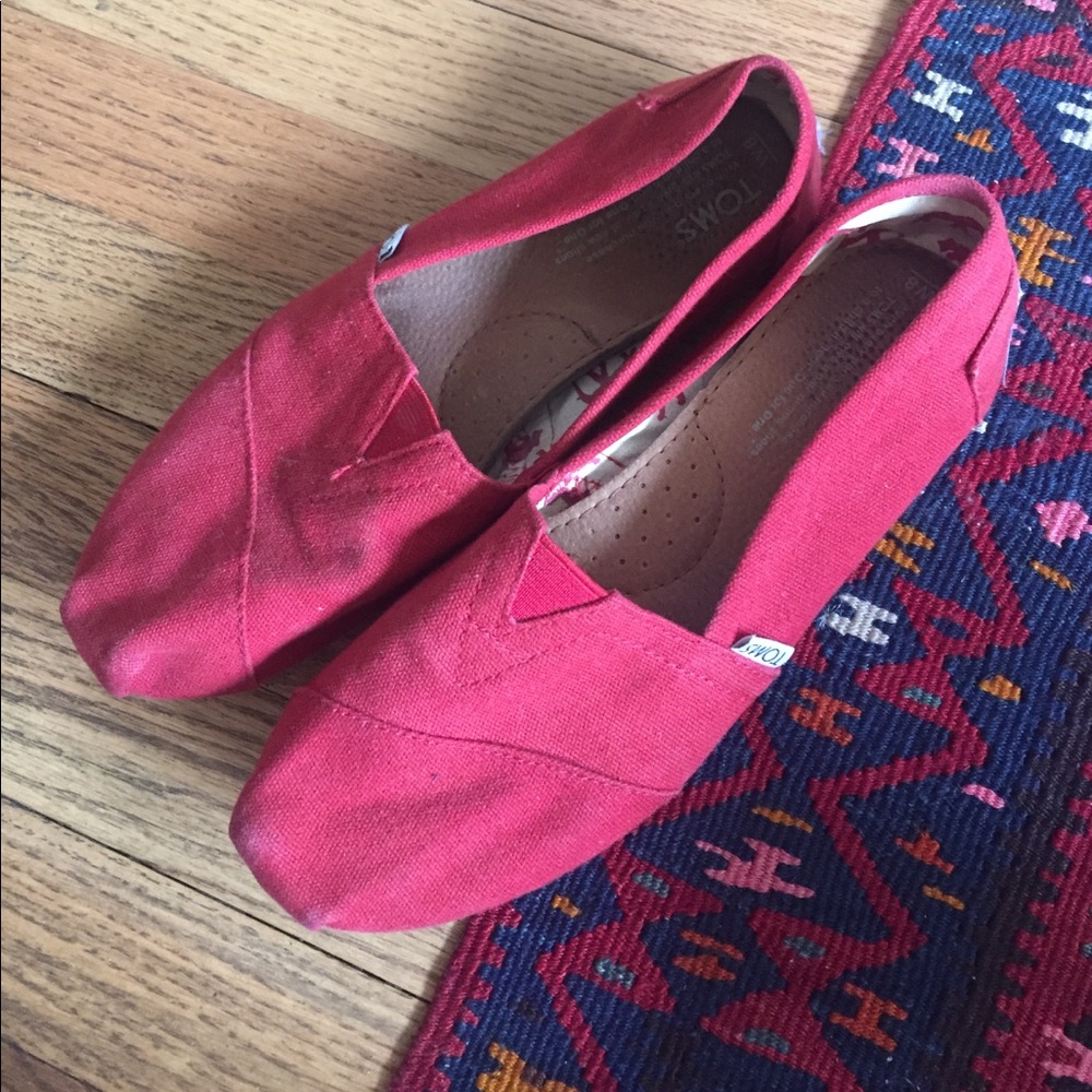 Toms red slip on shoes