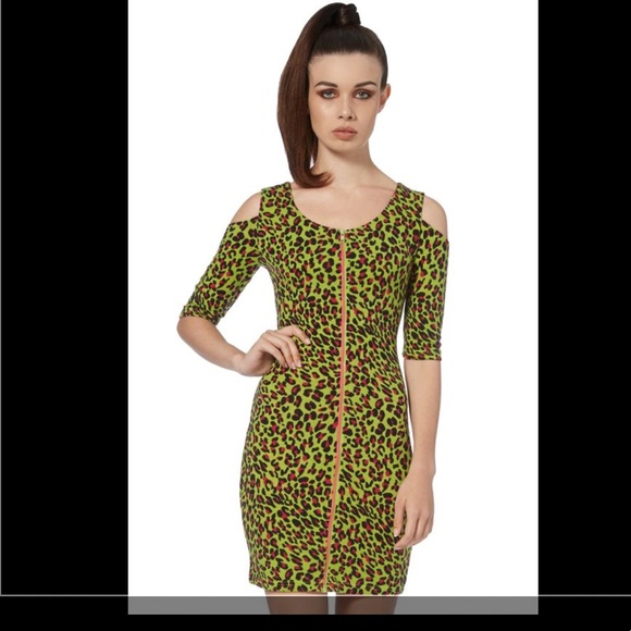 Neon Leopard Fitted Dress - Picture 2 of 4
