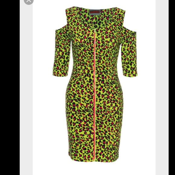 Neon Leopard Fitted Dress - Picture 3 of 4