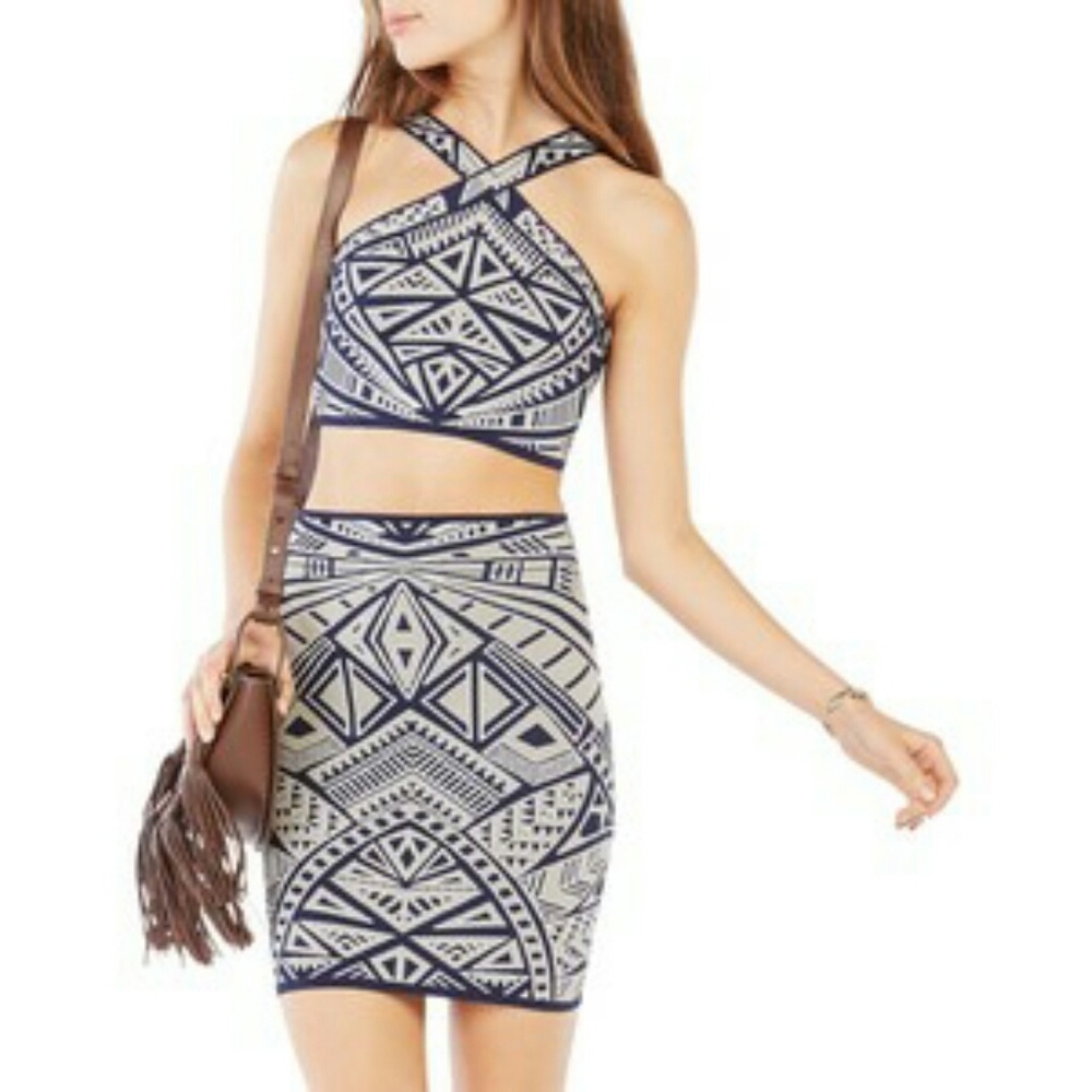 BCBGMaxAzria Geometric Jacquard Top & Skirt set