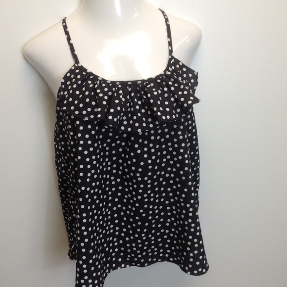 Charlotte Russe Tops - Polka Dot Ruffle Tank with Racerback Zipper Detail