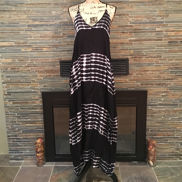 Black White Tie Dye Tank Maxi - Picture 2 of 4