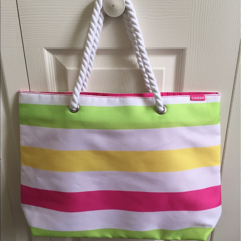 Clinique striped beach bag