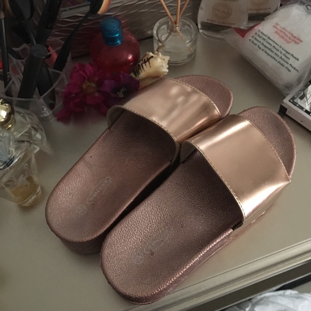 Rose gold flat form  sandals