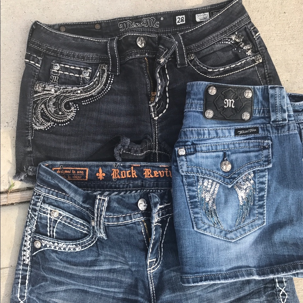 Miss Me shorts and skirt, Rick Revival shorts