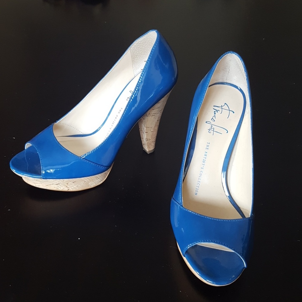 Blue Leather Cork Platform Heels - Franco Sarto 6M