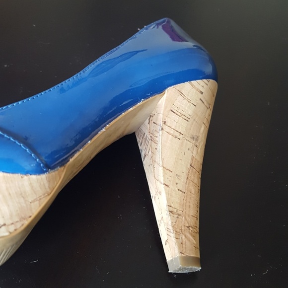 Blue Leather Cork Platform Heels - Franco Sarto 6M - Picture 5 of 6