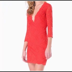 Bebe Red Dress with Plunging Neckline