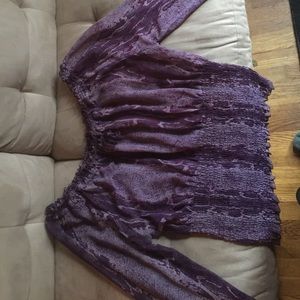 Sheer off shoulder purple leopard shirt