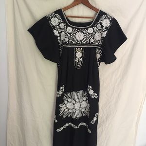 Mexican Embroidered Dress Black and White