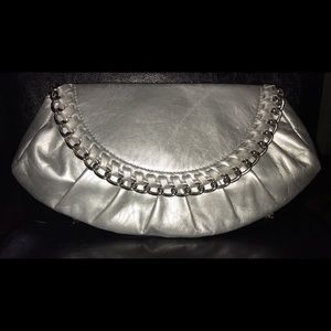 Silver clutch with chain strap