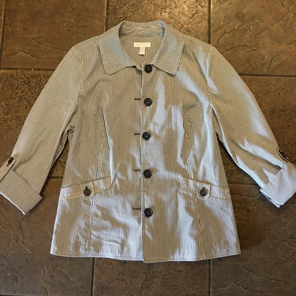 Charter Club Blouse with Navy Pinstripe