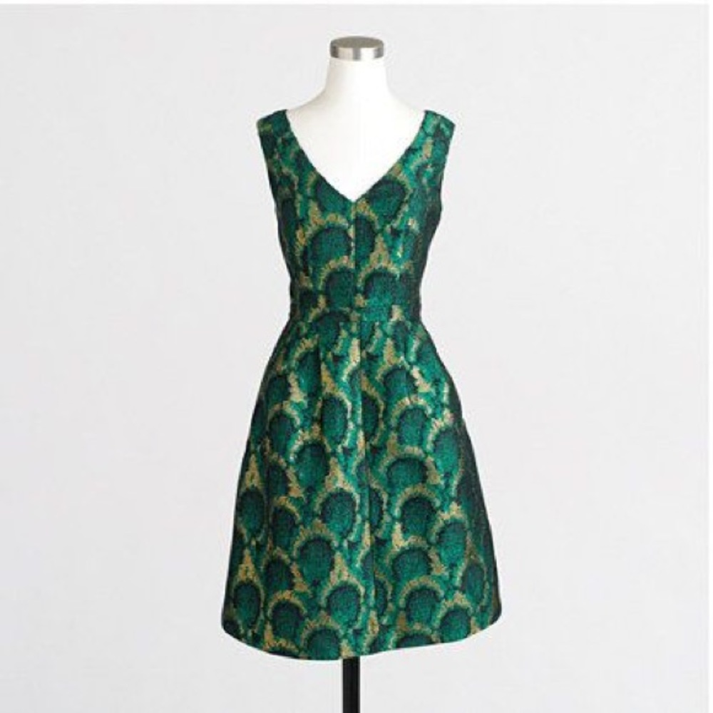 J. CREW JCREW PEACOCK Dress NEW green gold 2