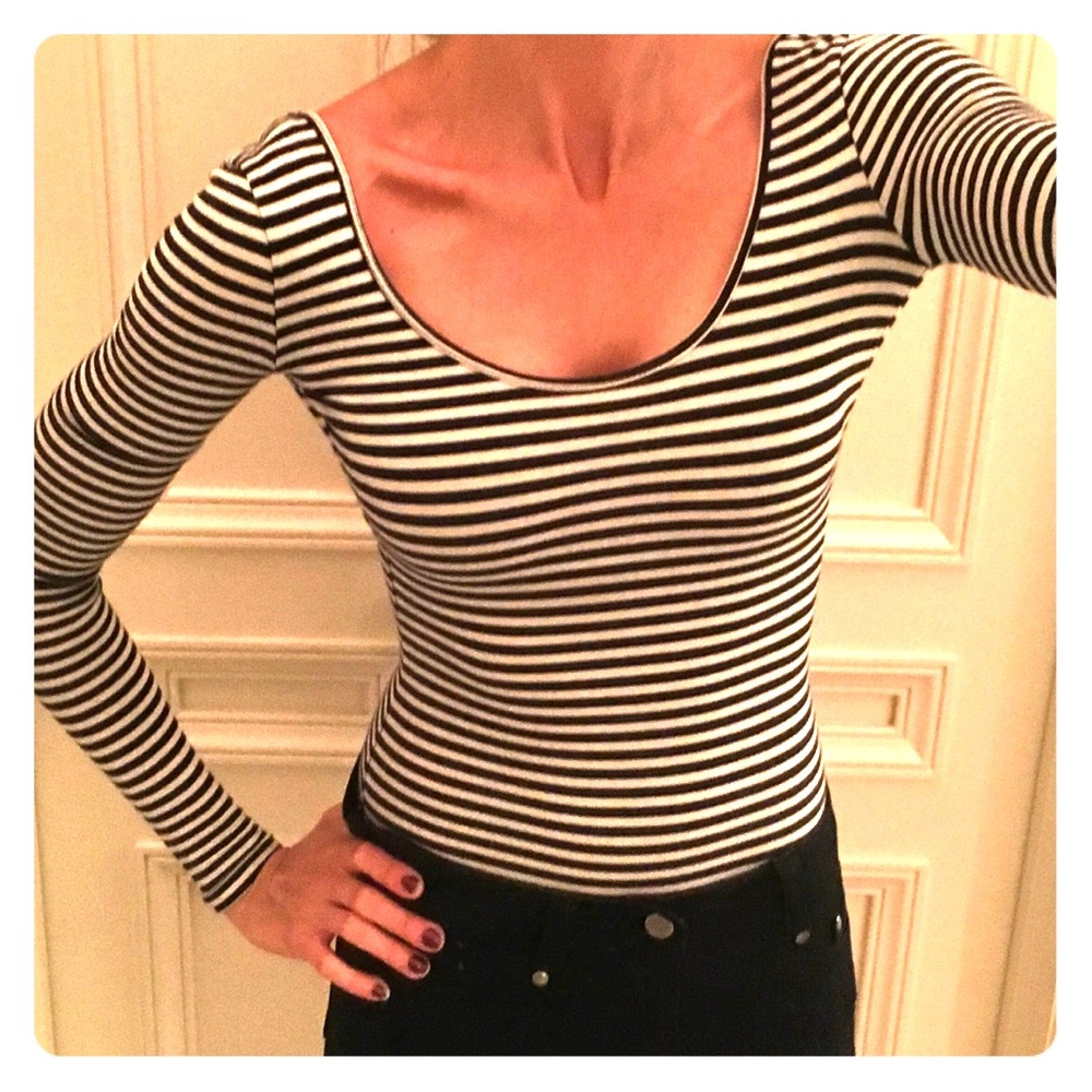 American Apparel striped low-back leotard