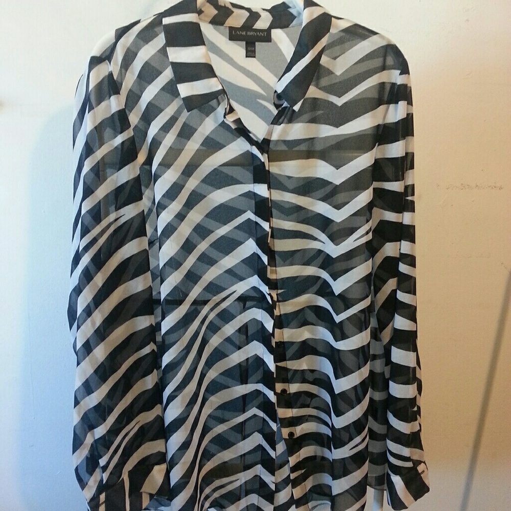 Lane Bryant black and white striped button down sh