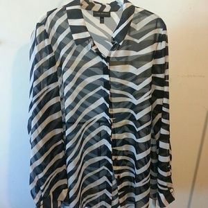 Lane Bryant black and white striped button down sh