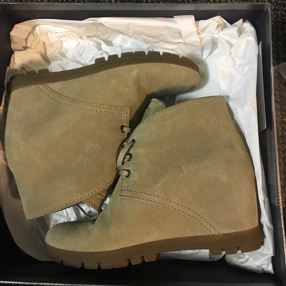 Suede Prada wedged booties. Sized 38.5