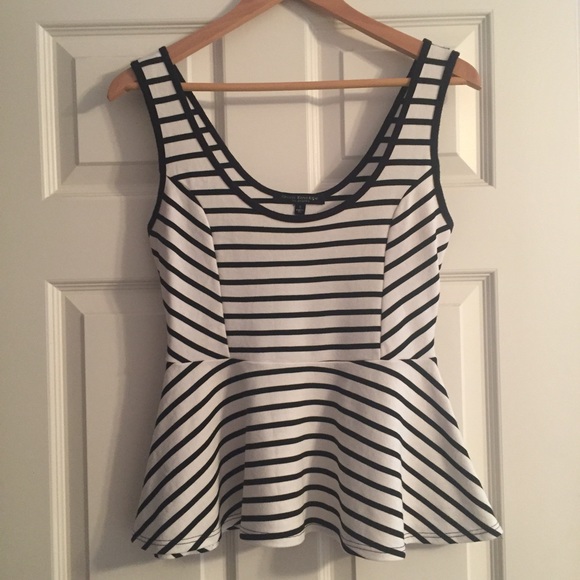 Black and white striped peplum sleeveless top - Picture 1 of 3