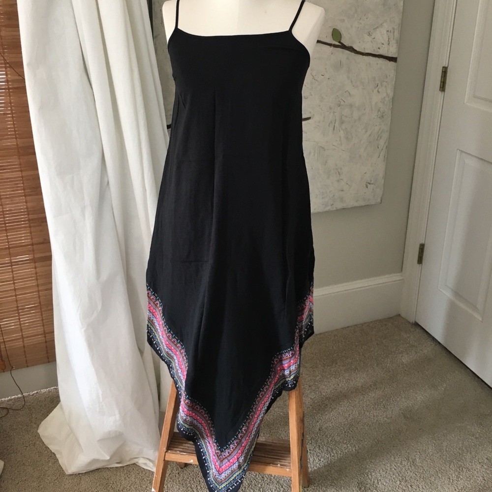 Beautiful Black Dress  Colorful Banded Bottom XS