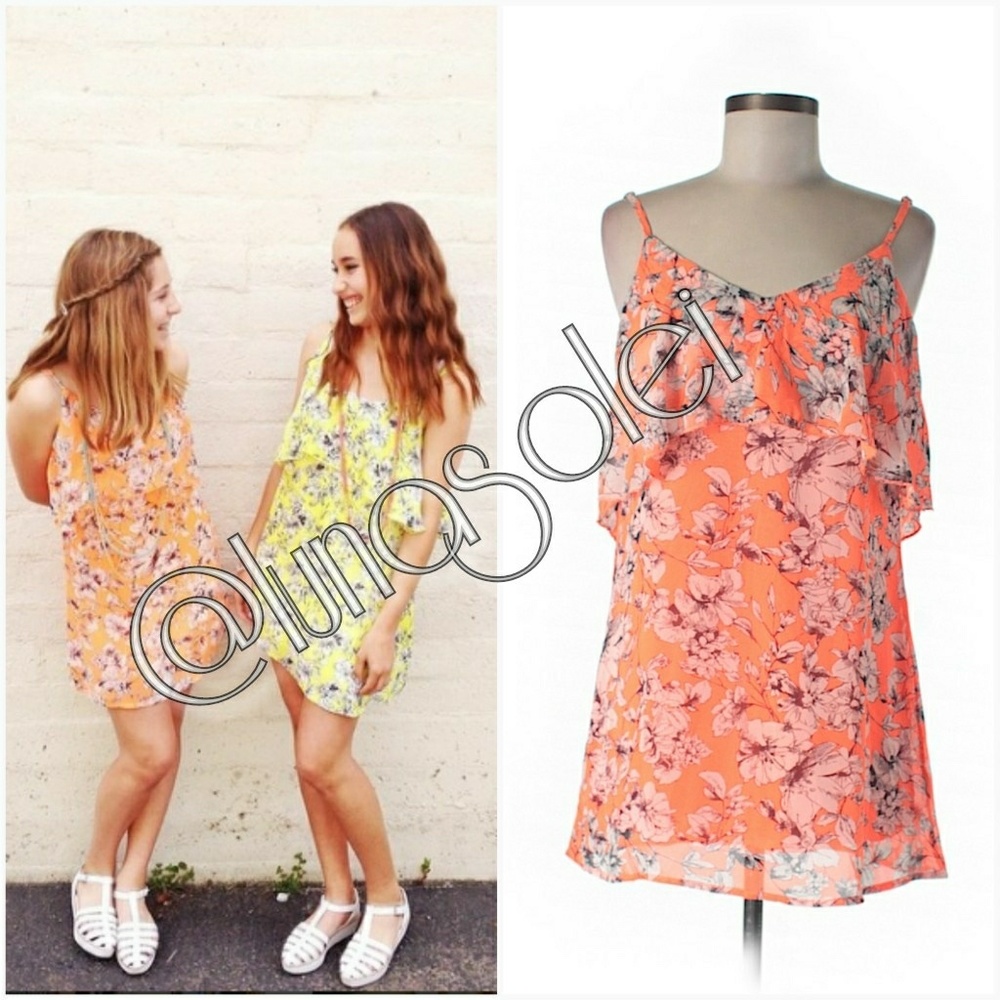 NWT S LF Neon Orange Ruffle Mini Dress Tunic