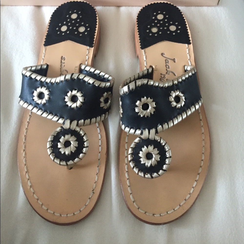 Black and gold Jack Rogers sandals