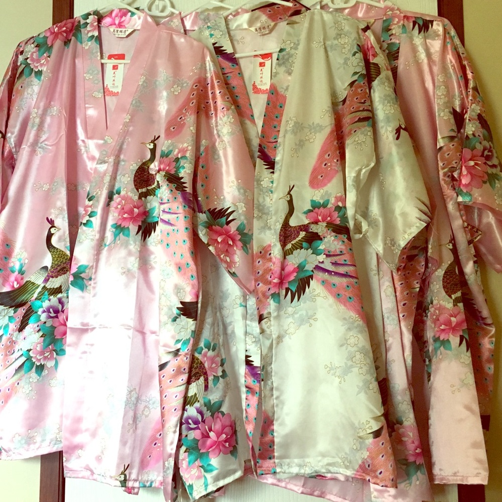 Floral satin kimono robes - set of six