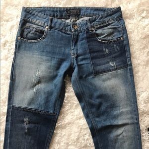 Zara Z1975 Denim Patchwork Distressed Jeans