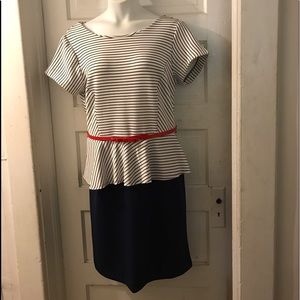 ⚜️Blue/White Stripe Peplum Dress W/Red Bow Belt⚜️