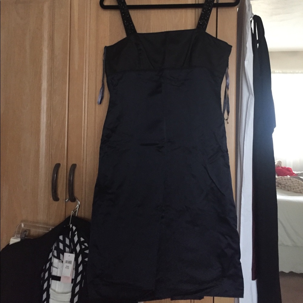 Black and navy satin dress