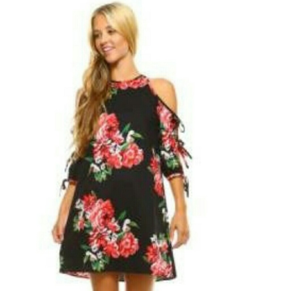 ❤️CLOSING SALE❤️ Black cold shoulder  Midi Dress - Picture 1 of 3