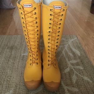 Bright yellow Hunter rain boots